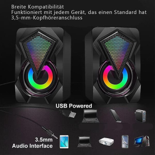 USB computer speaker 10W 2.0 with LED lighting 2