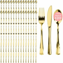 Gold Plastic Cutlery Set Heavy-Duty 120 Pieces