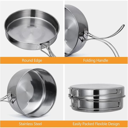 Camping Cookware Set Stainless Steel 4-Piece 1