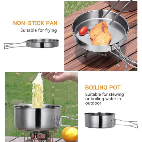 Camping Cookware Set Stainless Steel 4-Piece 2