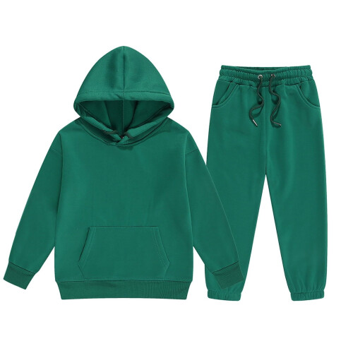 Conjunto infantil com moletom e calça, manga longa, cor sólida, tamanho 6-7.