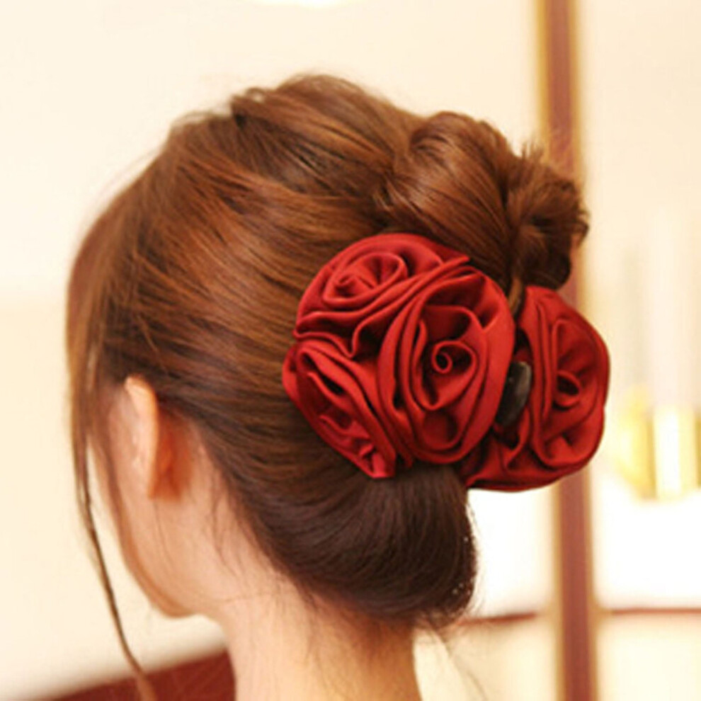 Rose Hair Claw Clip Chiffon Bow Large Flower 1pc