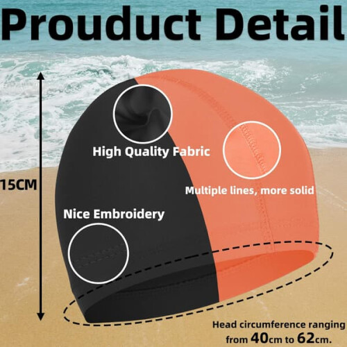 Elastic Swim Cap Black Orange 2 pcs 1