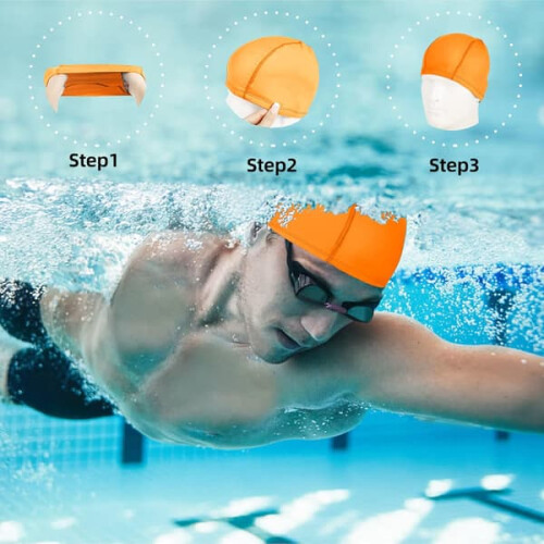 Elastic Swim Cap Black Orange 2 pcs 2