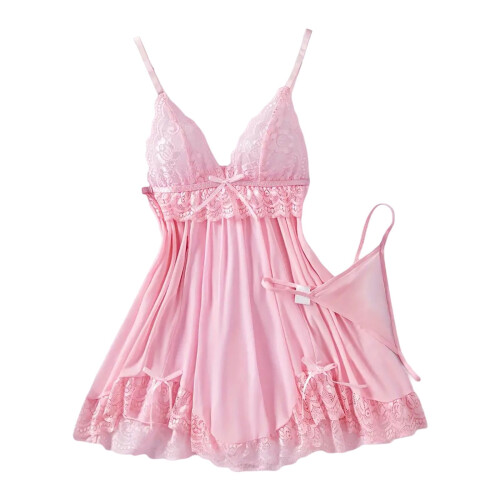 Camicia da notte da donna in pizzo e rete, rosa, taglia S
