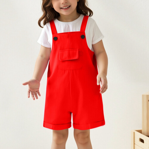 Girls Solid Color Adjustable Suspenders Jumpsuit with 1