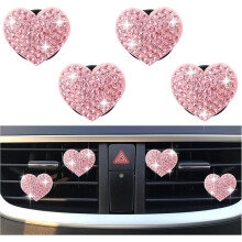 Clips de ventilação de carro em formato de coração com strass rosa (4 peças)