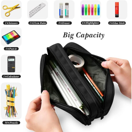 Pencil Case Waterproof Lightweight 3-Compartment 2