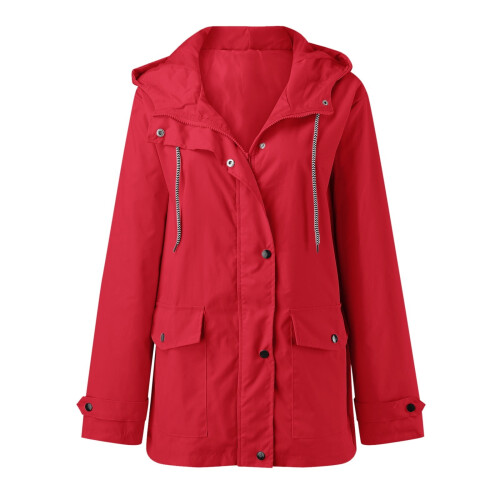 Giacca anorak da donna autunnale impermeabile con cappuccio e tasche