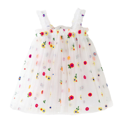Ärmlös blommig tyllklänning för flickor, 2-3 år