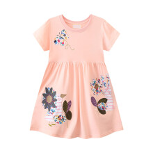 Mädchenkleid aus Baumwolle mit Blumenmuster für Kleinkinder, Kurzarm