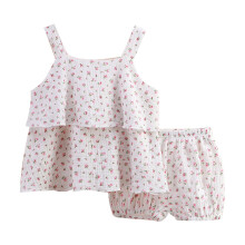 Completo da bambina in cotone con stampa floreale, 2 pezzi, 18-24 mesi