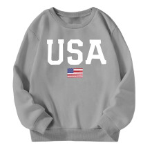 Moletom cinza com estampa da bandeira americana para crianças de 13 a 14 anos.