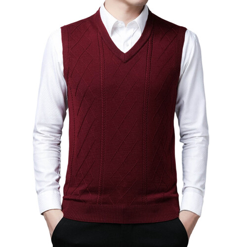 Ανδρικό γιλέκο-πουλόβερ μονόχρωμο σε χαλαρή γραμμή με V ντεκολτέ, αμάνικο
