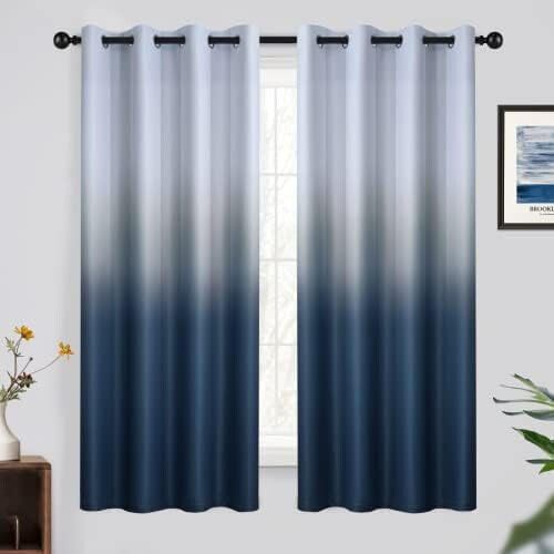 Cortinas Ombré Bloqueadoras de Luz Cinza-Branco Azul-Marinho 52x63 polegadas 2