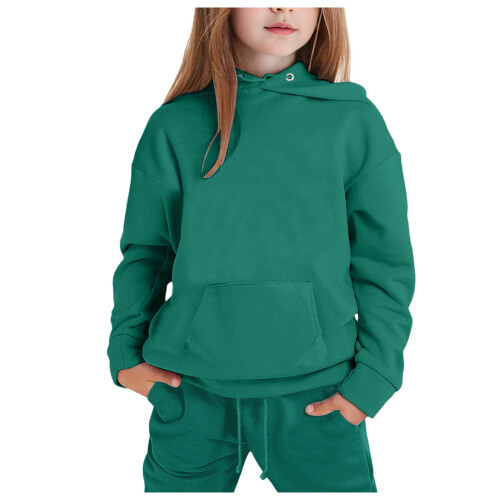 Conjunto infantil com moletom e calça, manga longa, cor sólida, tamanho 6-7. 2