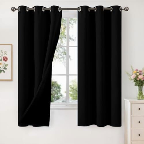 Cortinas Blackout Pretas com Isolamento Térmico 42x63 polegadas