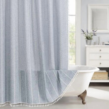 Boho langt dusjforheng blått polyester-lin 72x78 tommer