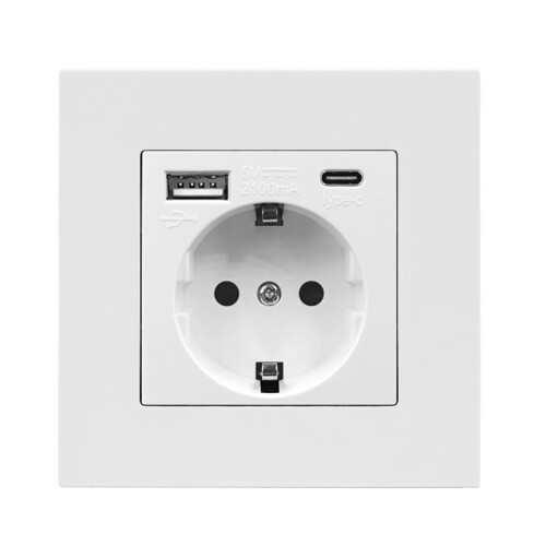 EU Power Socket with Type-C Charging for Home 5V Intelligent Charging Port 86x86mm PC Panel USB Wall Socket 16A Outlet