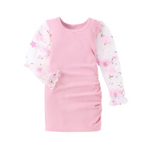 Mädchenkleid mit Blumenmuster, langärmelig, einfarbig, 5 Jahre