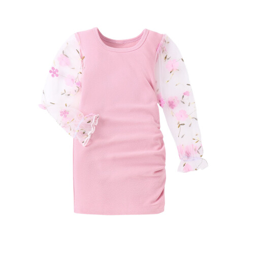 Mädchenkleid mit Blumenmuster, langärmelig, einfarbig, 5 Jahre