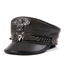 Deutsche Armee-Mütze, flacher Hut aus Naturleder, Marineblau