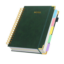 Spiral Notebook Journal with Dividers, 150 Page B5Leather College Ruled Organizer, Large Lined Journal for People Green