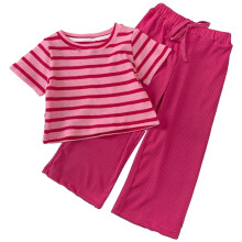 Conjunto de roupa listrada sem mangas para meninas de 4 a 5 anos, ideal para o verão.