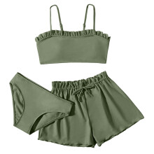 Costume da bagno bikini a tinta unita per bambine, 3 pezzi, per età 8-10 anni
