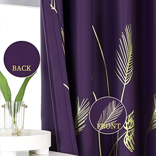 Cortinas blackout roxas de 52x72 polegadas com estampa de palmeiras douradas. 2