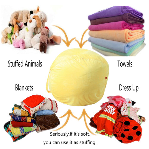Funda amarilla para sillón tipo puf para guardar peluches