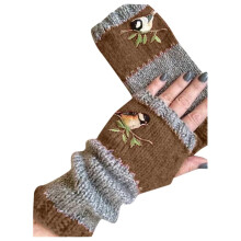 Manoplas térmicas de invierno para pantalla táctil, de punto, hasta medio dedo, color marrón.