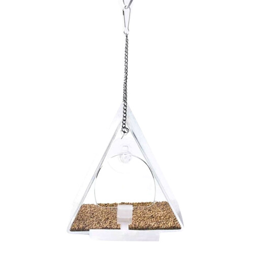 Acrylic bird feeder with suction cup and chain