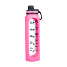Glaswasserflasche mit Strohhalmdeckel und Griff, 750 ml