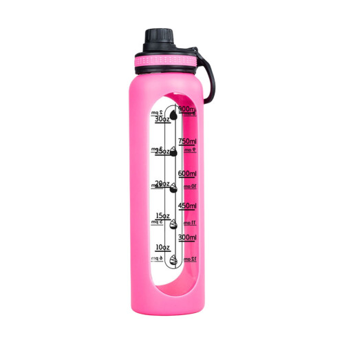 Glaswasserflasche mit Strohhalmdeckel und Griff, 750 ml