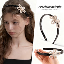 Bandeau à fleurs de perles noires pour femmes, antidérapant et large