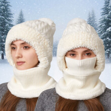 Conjunto de bufanda y gorro forrados de felpa para invierno.