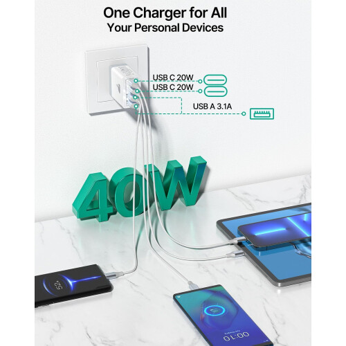 Ładowarka ścienna USB-C 40 W, 4 porty PD QC Cube, 2 sztuki 2