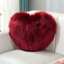 Cojín decorativo con forma de corazón y estampado de vino, de piel sintética de conejo, 40 x 30 cm.