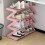 Z-Shaped Shoe Rack Pink 4-Tier Space-Saving 5