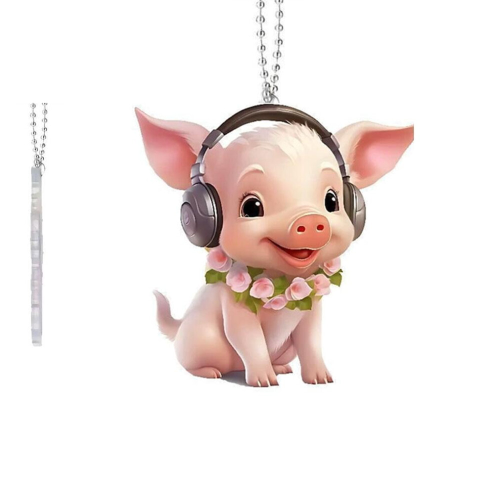 Pig Car Hanging Ornament Acrylic Rearview Mirror Decor 2D 9066521240968