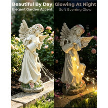 Angel Solar Lights Outdoor Garden, Resin Angel Statue with Warm Flowing Light Effect, Outdoor Garden Accent Gift,10 Inch