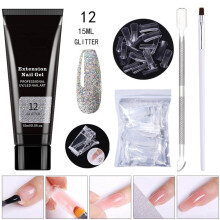 Sada na polygelové prodloužení nehtů, průhledný gelový modelovací gel 15 ml