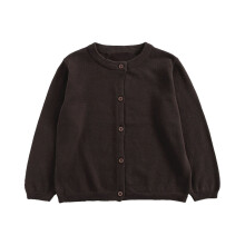 Cardigan da ragazza a maniche lunghe con scollo rotondo, colore caffè8Y