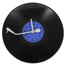 Quartz Round Retro Wall Clock Art Design Kitchen Living Room Home Decoration Vinyl Record Clock + Black Plastic