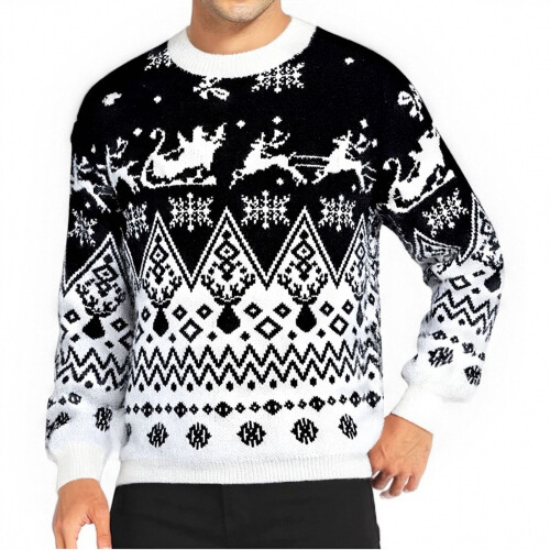 Pull de Noël pour homme, en maille brodée avec des rennes
