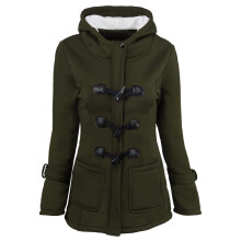 Dames winterjas met capuchon, effen groen en gewatteerd