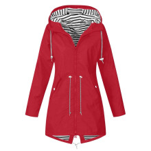 Dames casual effen winterjas met capuchon, rood, maat L