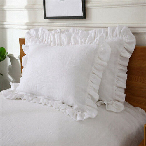 2X  Cotton Ruffle Pillowcase Ruffled Pillow Cover White Pillow Case 2