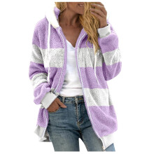 Damen-Wintermantel aus flauschigem Fleece, lila, Übergröße